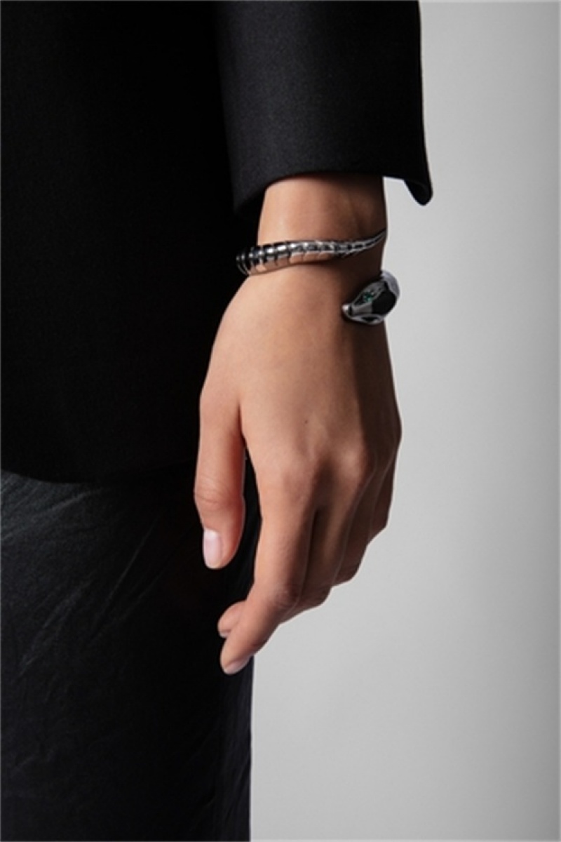 Shiny Silver Zadig And Voltaire Snake Bracelet | ZV-255880