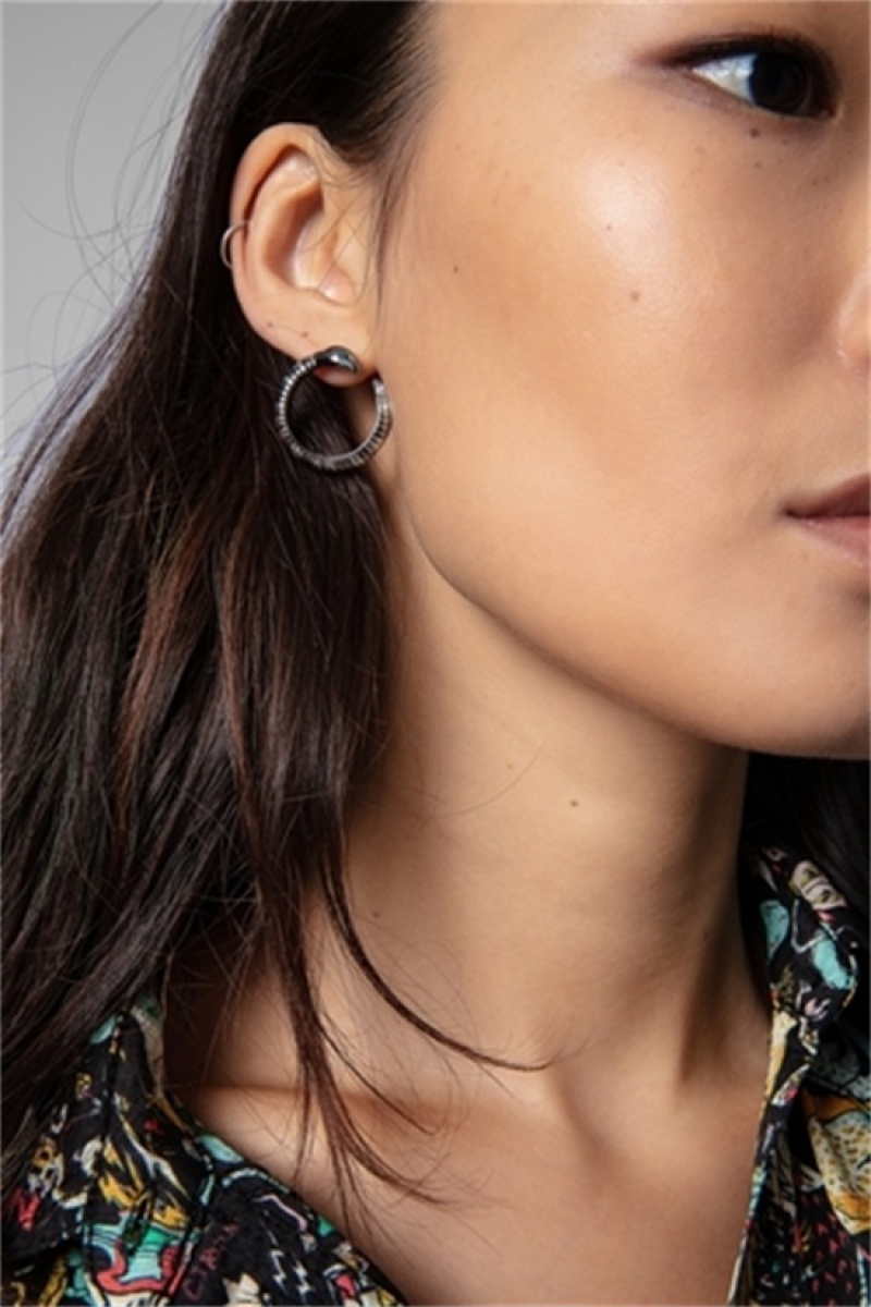 Shiny Silver Zadig And Voltaire Snake Hoop Earrings | ZV-255882