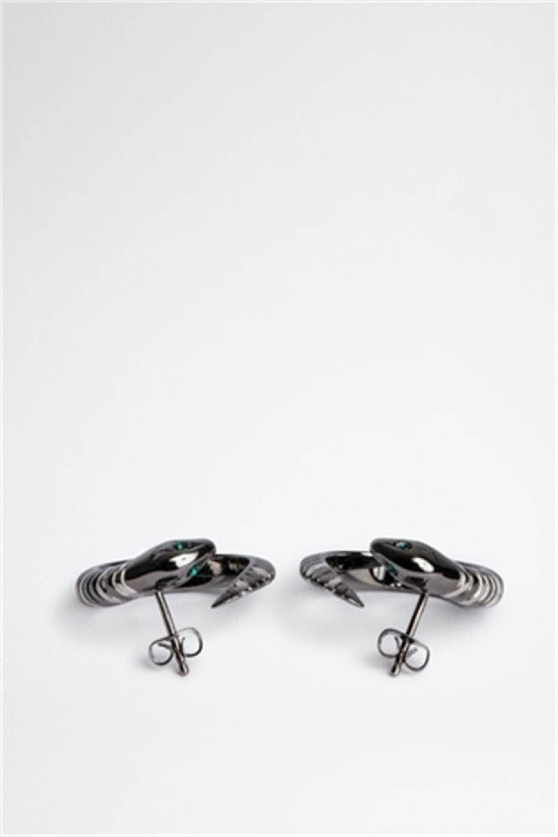 Shiny Silver Zadig And Voltaire Snake Hoop Earrings | ZV-255882