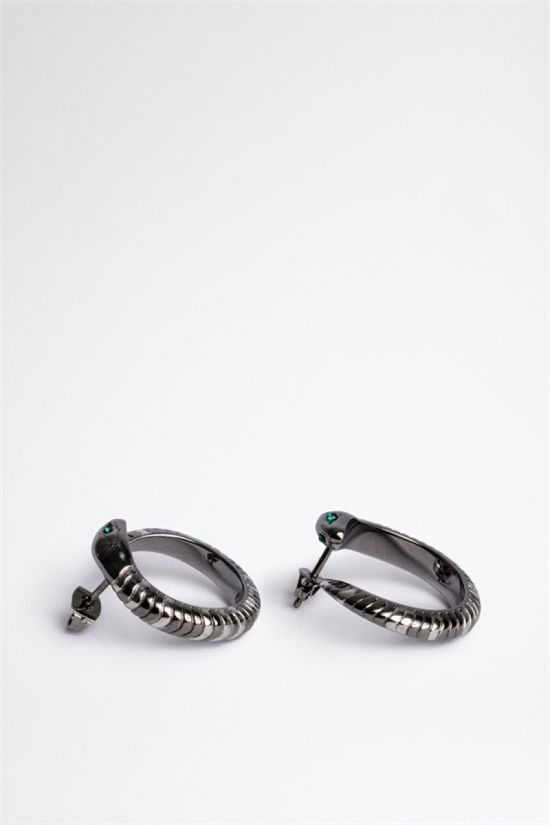 Shiny Silver Zadig And Voltaire Snake Hoop Earrings | ZV-255882