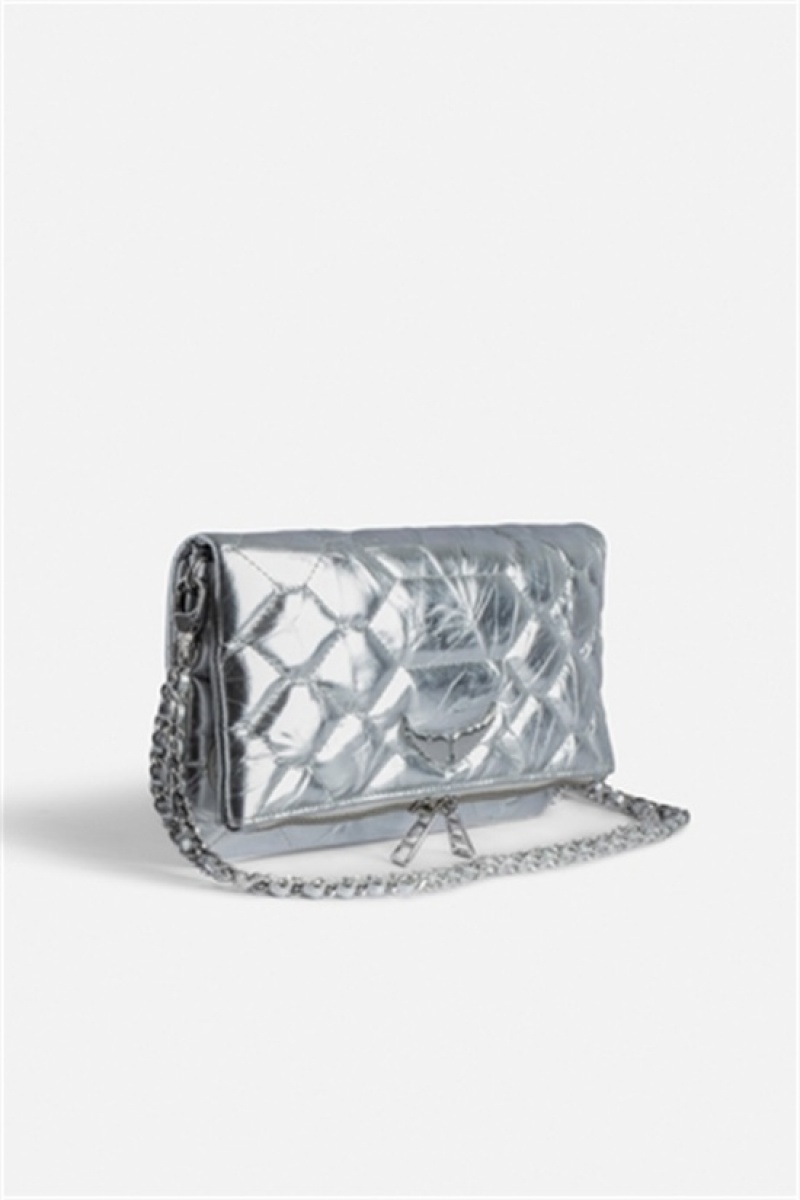 Silver Zadig And Voltaire Rock Quilted Metallic Clutch | ZV-256193