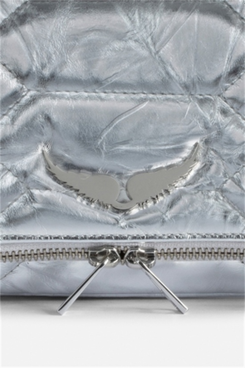 Silver Zadig And Voltaire Rock Quilted Metallic Clutch | ZV-256193