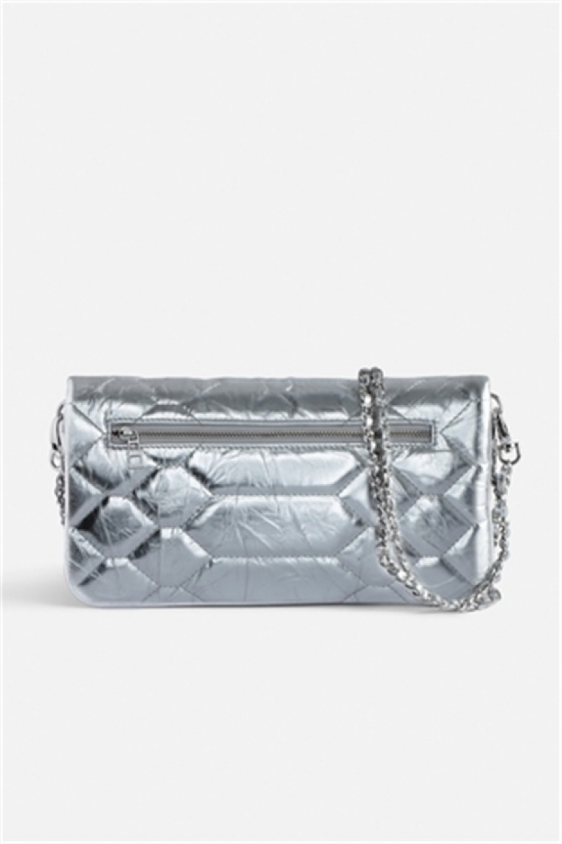 Silver Zadig And Voltaire Rock Quilted Metallic Clutch | ZV-256193