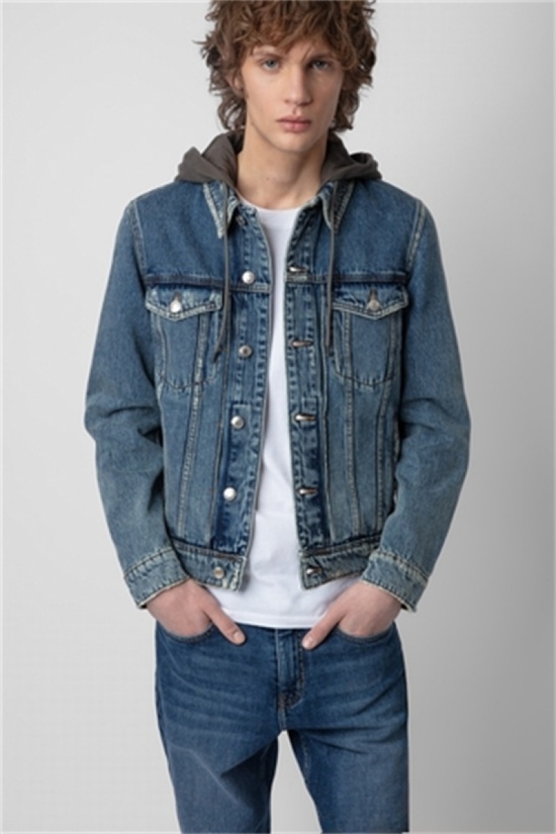 Stone Zadig And Voltaire Bases Denim Hoodie Jacket | ZV-256420