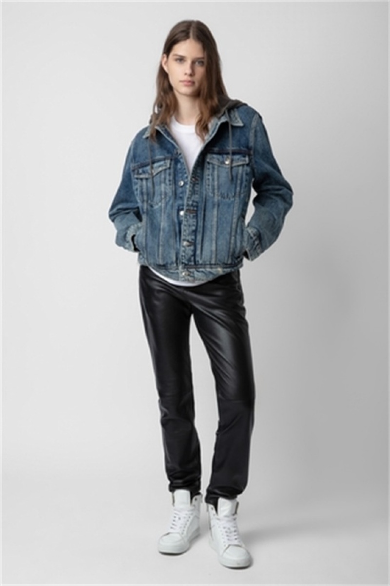 Stone Zadig And Voltaire Bases Denim Hoodie Jacket | ZV-256420