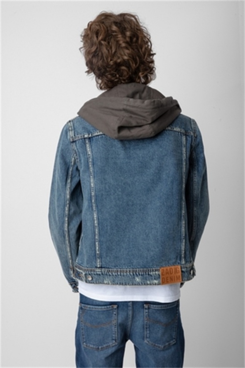 Stone Zadig And Voltaire Bases Denim Hoodie Jacket | ZV-256420