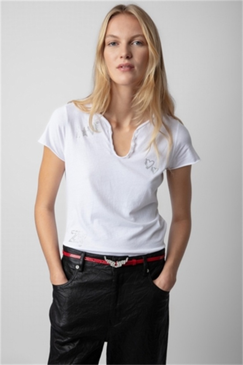 White Zadig And Voltaire Diamante Henley Top | ZV-256285