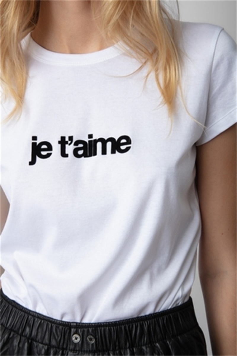 White Zadig And Voltaire Woop Je T'aime T-shirt | ZV-256275