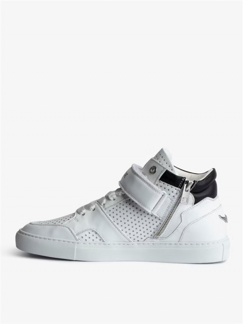 White Zadig And Voltaire ZV1747 Mid Flash Smooth Sneakers | ZV-255669