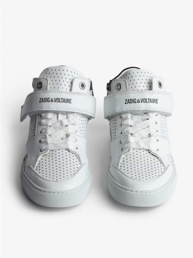 White Zadig And Voltaire ZV1747 Mid Flash Smooth Sneakers | ZV-255669